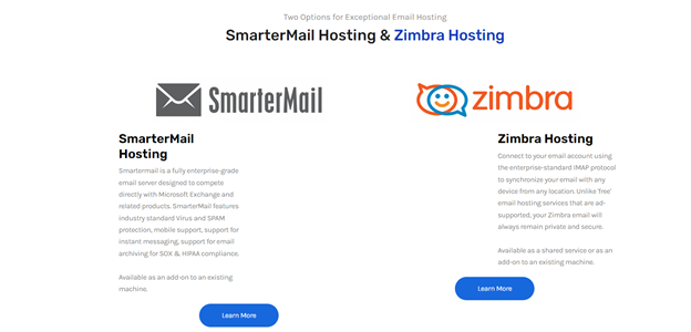 A visual side-by-side comparison of Vivio's Email Hosting options. 